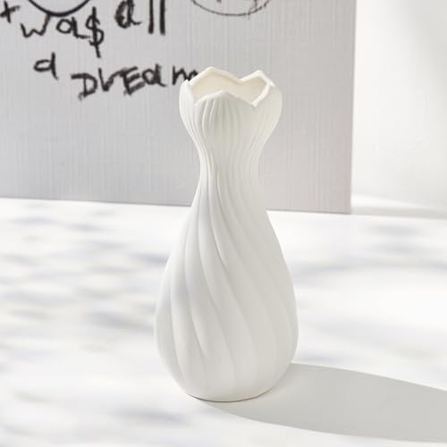Keramikvase - Weiße Blumenvase für Pampasgras, moderne Dekoration mit ästhetischen Blumen für Tisch- und Wohn-dekor