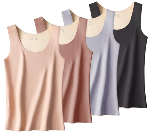 AOOPOO Lot de 4 Débardeur Thermique pour Femme Chemise Thermique sans Manches Gilet Maillot de Corps en Polaire Chaud Hiver Sous-vêtements sans Couture Couche de Base Hauts Thermique pour Femme, S-XXL