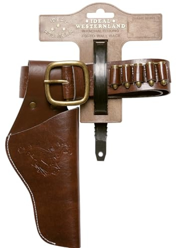 Cowboy Gürtel verstellbar 65-90 cm Länge aus Kunstleder & Metall inkl. Holster mit Pferde-Motiv Braun Schwarz Kostüm-Zubehör Fasching Karneval (Braun)
