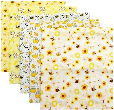 BrightGlow Paquetes de tela de patchwork, tela con estampado de abejas, margaritas, dibujos animados, tela impresa para coser, colcha, paquete de tela con estampado floral para bricolaje, cerca
