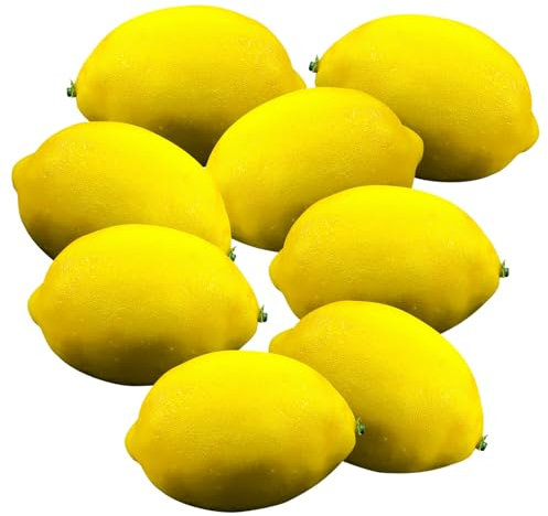 Copbopwn 8 Pieces Artificial Lemons Realistic Decorative Kitchen Home Yellow Lemons Fake Fruit Decoration Fake Fruit Lifelike Simulation Fake Fruit for Party Decoration (3.3X2.2in)