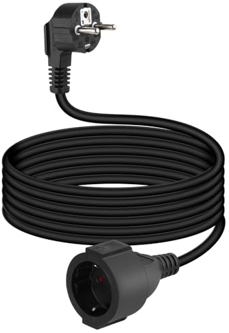 YANBORONSN Cable de extensión Schuko 90 Grados, 3G1,5mm² con Enchufe Macho y Toma Hembra, Cable de prolongación con Contacto de protección, Negro (3m)