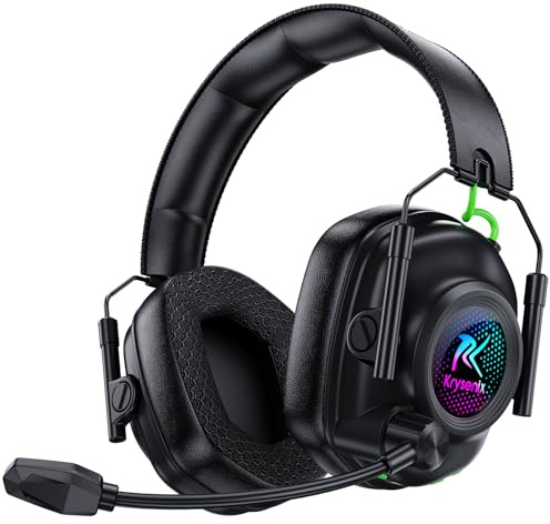 Krysenix KGH2 Wireless Gaming Headset für PS4, PS5, PC, Mac, Switch, 2.4GHz Gaming Headset mit Mikrofon, Faltbares Noise Cancelling Kabelloses Headset mit LED-Lichtern, 40H Akkulaufzeit, Rußschwarz