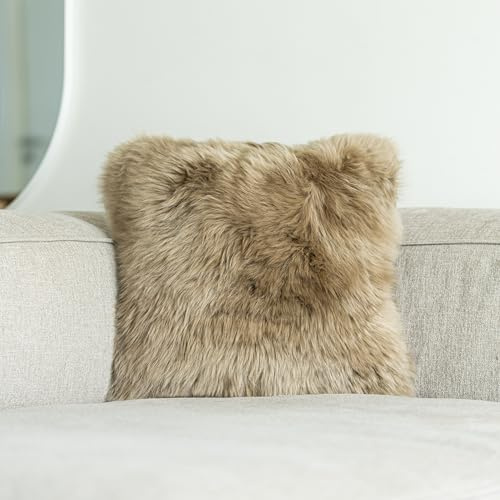 Nordic Sheep Funda de cojín de pelo largo de piel de cordero, 40 x 40 cm, pelo suave para sillas, sofá y cama, acogedor cojín de asiento y piel de cordero en colores naturales y de moda, color: marrón