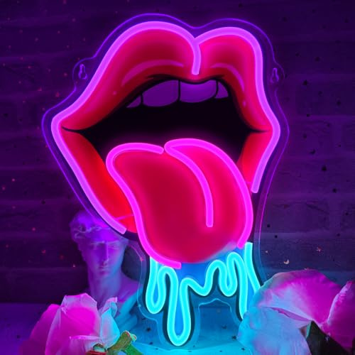 Flixyticy Enseigne Lumineuse Néon Lips, Enseigne lumineuse Tongue LED à suspendre pour chambre d'enfant, décoration murale, fête, anniversaire, cadeau (Lips)
