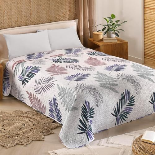 Delindo Lifestyle Copriletto Largo Trapuntato Matrimoniale Foglie Tropicale Trapuntato 220x240 cm