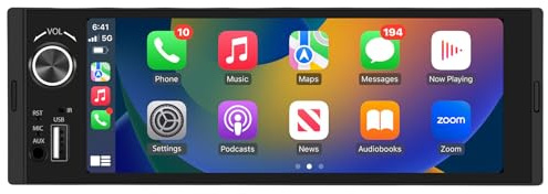 Junsun 1-DIN bilradio med 6,36 tums IPS-pekskärm Carplay & Android bil, rattstyrning, bakre kameraanslutning, USB, extern mikrofon och RDS