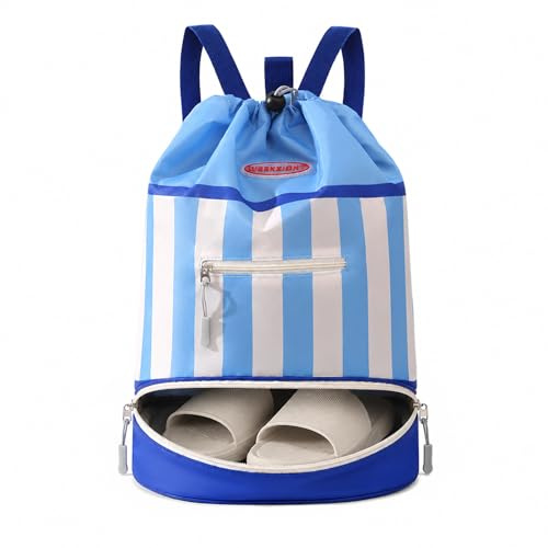 dellyy Zaino da Nuoto Bambina, Borsa Piscina Bambina con Scomparto Scarpe, Zaino Spiaggia Bambino per Piscina, Spiaggia e Viaggi (Blu)