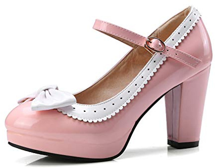HILIB Woman's high Heel Lolita Shoes Cute Bowknot Mary Jane Shoes, Pink, 8