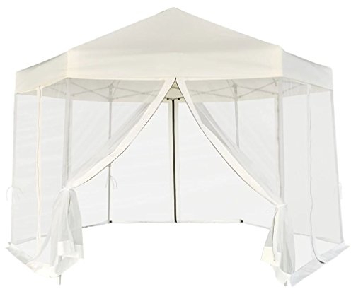 tidyard Sechseckiges Partyzelt Pop-Up Festzelt Faltbar Gartenzelt Garten Pavillon 3,6 x 3,1 m Faltpavillon mit 6 Netz-Seitenw?nde im Freien Sonnenschutz Cremewei?