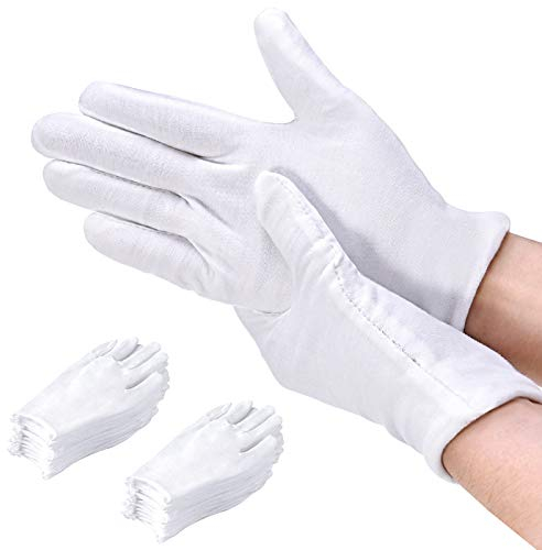 Nabance 24 STK Weiße Baumwollhandschuhe, Ultra Stretch Handschuhe Baumwolle Stoff Handschuhe, Weiche Trikothandschuhe100% Baumwolle weiche und Atmungsaktiv für Hautpflege, ägliche Arbeit (12 Paar)