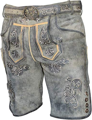 Kurze Herren Trachten Lederhose mit Gürtel, Antik Smoke, Wildbockleder, Alpen Spirit (62, Antik Smoke)