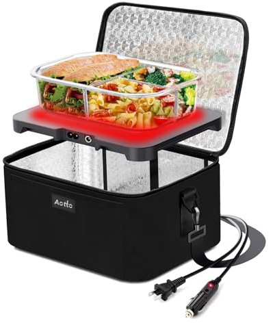 Aotto Portable Oven, Electric Lunch Box Food Heater - 12V/24V/110V 3-in-1 Car Food Warmer - Mini Personal Microwave Heated Lunch Box Warmer for Car, Truck, Travel, Office & Home Use - Black