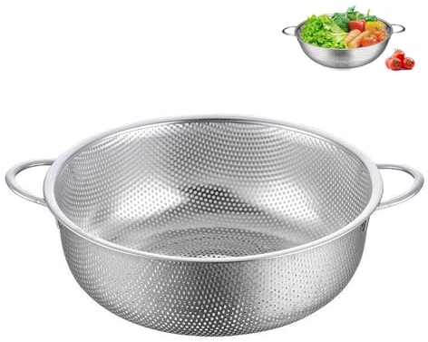 28.5CM Passoire de Cuisine en Acier Inoxydable avec Poignées, Passoire Micro-Perforée avec Poignée, Passoires en Acier Inox Microperforée, pour vider et rincer les fruits, les légumes, les pâtes