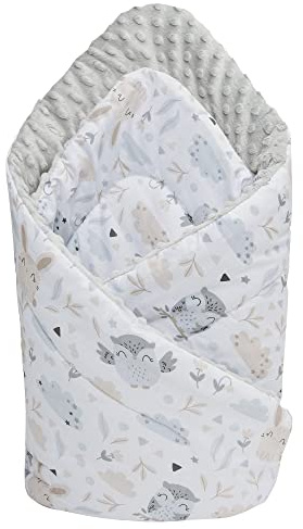 Medi Partners Saco de Dormir recién Nacido Minky 100% Algodón 75x75cm Todo el año Croissant para niños Multifuncional Antialérgico (Glade con Gris Minky)