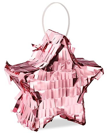 Relaxdays Mini Pinata Stern, befüllbare Piñata für Geburtstag, Partypinata, zum Aufhängen, HxBxT: 12 x 12 x 4 cm, rosa
