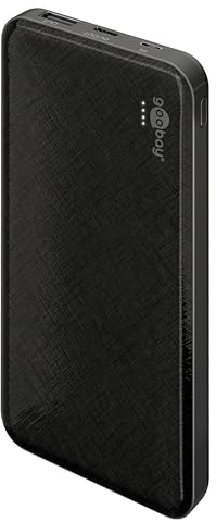 goobay 64591 Powerbank Slimline 10.000 mAh/Laden von bis zu 2 Geräten/USB A und USB C Anschluss/für iPhone, Airpods, Smartphone/Ladestation/flaches Design/Status LED/Schwarz