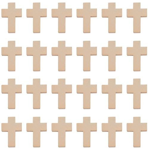 SUNNYCLUE 100 Uds. Colgantes de Cruz Blanca A Granel Cuentas de Cruz de Madera Natural Mini Pequeño Abalorio de Cruz Rosario Crucifijo Cruces de Bolsillo Pascua Vacaciones Navidad Colgantes para Hacer