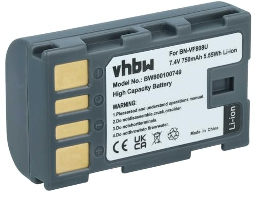 vhbw batteria sostituisce JVC BN-VF815U, BN-VF823U, BN-VF823 per videocamera camcorder (750mAh, 7,4V, Li-Ion) con infochip