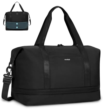 ECOHUB for Ryanair Cabin Bags 40x30x20, Expandable Underseat Hand Luggage Bag, Foldable Carry On Bag with Removable Wet Pocket, Water-Resistant Overnight Hospital Weekend Bag for Women (Black)