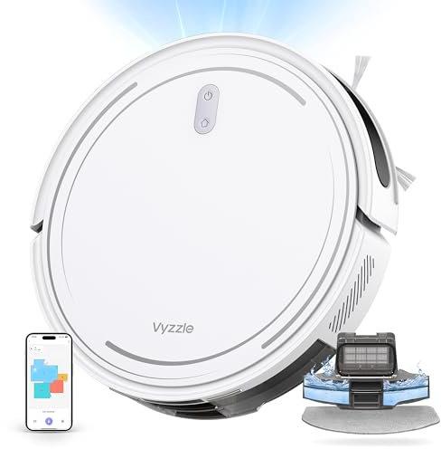 Vyzzle Aspirateur Robot D10, Robot Aspirateur Laveur 5000Pa, Navigation Lidar Robot Aspirateur 3 en 1,Ultra Silencieux & Fin, Alexa/WiFi/APP, Idéal pour Les Poils d'animaux, Tapis et Sols