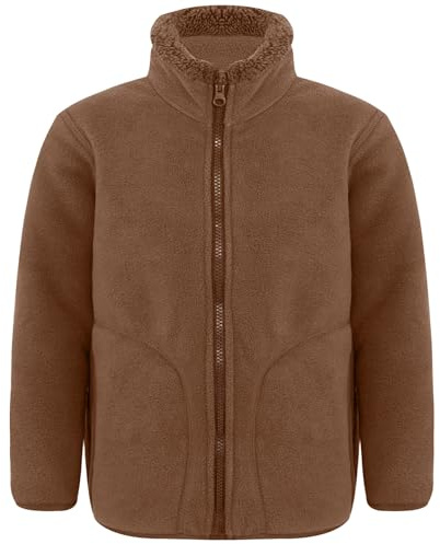 Rswnyirn Chaqueta de forro polar para niños y niñas, chaqueta cálida, sin capucha, sudadera con cremallera, informal, ropa de ocio, marrón, 134-140