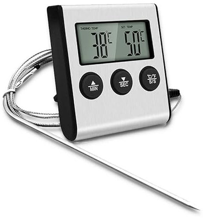 Meat Thermometers, Fast & Precise Read Food Thermometer with 102cm Wire Probe, Digital Meat Thermometer Food Probe for Kitchen, Outdoor Grilling and BBQ with Timer Alarm (Black)