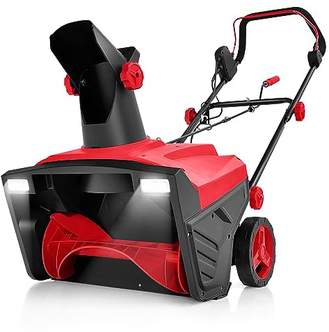 GYMAX Déneigeuse Électrique avec Lumières, Lame 50x25cm, Vitesse 3000rpm, Distance de Jet de Neige 9 m, Goulotte d'Éjection Réglable, Fraise à Neige à Brancher