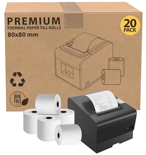 iSOUL 80X80mm Smudge Free Till rolls for PDQ Machines 20 Pack Thermal Receipt Printer Rolls Card Machine Paper Rolls for Sam 4S POS-XQ1 Star Micronics TSP100 Series Bixolon SRP Citizen CT Flex Desktop
