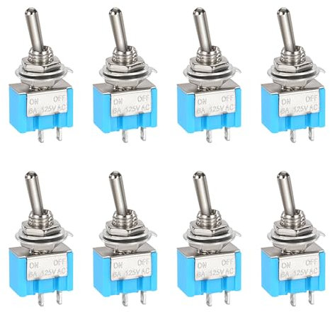 IZyufan 8 Stück Kippschalter Metall 12V, 6A/125V 3A/250V AC Miniboot 2-Poliger Schalter für den Einbau in Häusern, Autos und Elektrischen Geräten, 2 Pin 2 Position An/Aus