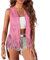 Edhomenn Women's Tassel Vest 70s Hippie Faux Suede Fringe Jacket Cardigan Solid Color Open Front Sleeveless Y2k Jacket (10 Fuchsia, M)