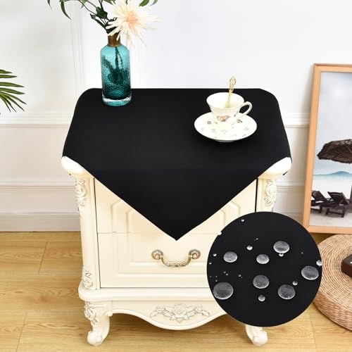 NEWISHER Farmhouse Water Resistant Small Square Tablecloth 60x60 cm (23x23 inch), Faux Linen Table Cloth Wipe Clean, Washable End Table Cover for Kitchen Dining, Party, Banquet Indoor Outdoor (Black)