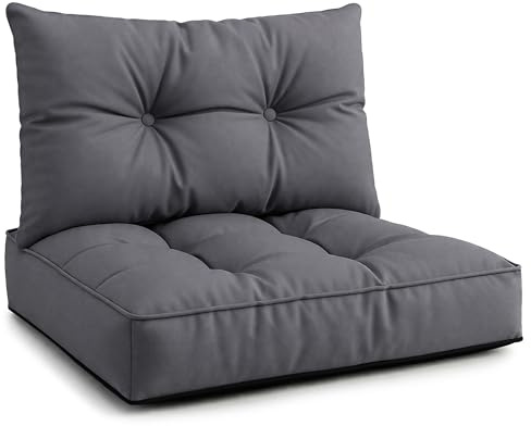 Amazinggirl Cojín Lounge Muebles Jardín - Juego: cojín 60x60 cm y Respaldo 40x60 cm Respaldo Rattan Ideal para balcón terraza salón Exterior Confort Acolchado Grueso Duradero Grafito