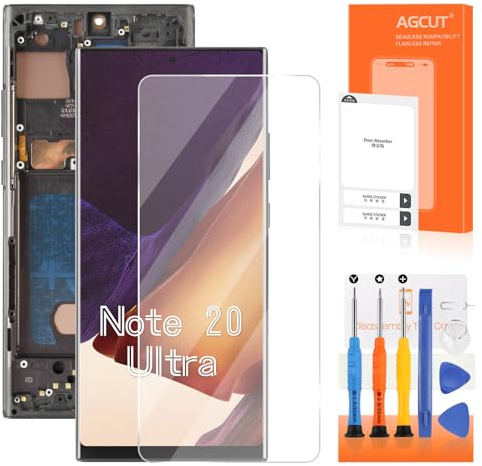 AGCUT LCD Display pour Samsung Note 20 Ultra Écran LCD pour Galaxy Note 20 Ultra SM-N985F 6,9 Incell Ecran Replacement Digitizer Touch Screen Assemblée + Réparation (Noir avec Cadre, sans Empreinte)
