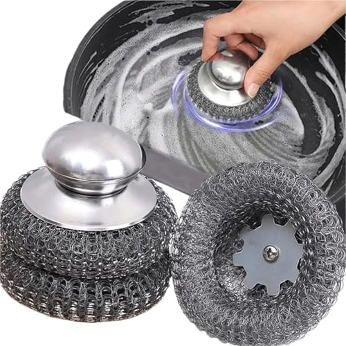 Stainless Steel Scourer 15PCs Steel Wool Scrubber with Handle Stainless Steel Cleaning Brushes Cleaning Dishes Stock Pots Pans Griddles
