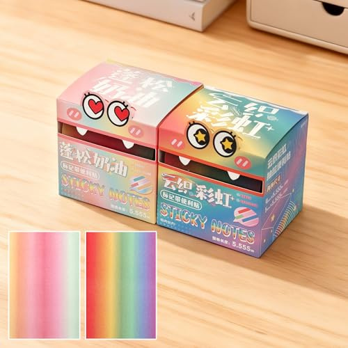 2-Piece Set Adorable Pull-Out Sticky Notes, 1 Roll/Box, 16 Sheets/Roll, Gradient Pink and Rainbow, Ldeal for Home, Office and School, Cleanly Removable Post-it Note