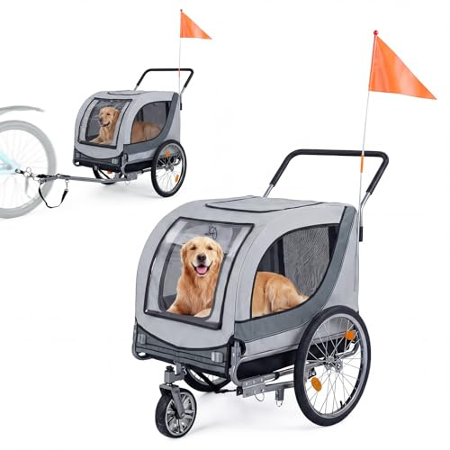 COSTWAY 2 i 1 cykelvagn hundar, hundvagn, vikbar, 600D Oxford, hundvagn med taköppning, reflektorer och pneumatiska däck, universell cykelkoppling, upp till 80 kg, 159 x 70 x 109 cm