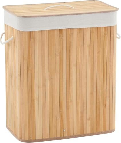 Panier à Linge 85L en Bambou - Corbeille à Linge avec 1 Compartiment - Pliable, Sac Amovible Lavable - Idéal Buanderie et Chambre - Design Nature Bambou - ENTREPRISE FRANÇAISE