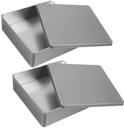 COOLHIYA Caja Metálica Grande de Hojalata, 2 Piezas, con Tapa, Forma Cuadrada, Gran Capacidad para Galletas, Té y Baratijas, Adecuado para Hogar