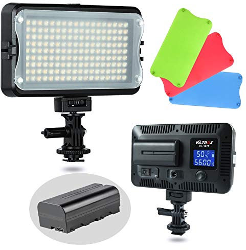 VILTROX VL-162T CRI95+ Luz LED de vídeo, Panel de luz de fotografía portátil Regulable para cámara réflex Digital con batería, Cargador, Alto Brillo, 3300K-5600K Bicolor, Filtro Blanco y Pantalla LCD