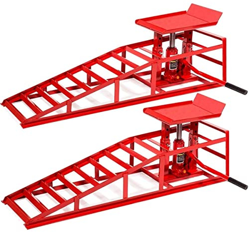Stark 2 Pieces Auto Ramp Low Profile Car Lift Service Ramps Truck Trailer Garage Automotive Hydraulic Lift Repair Frame (Red)