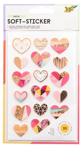 folia 19303 - Soft - Sticker Pastell, hochwertige Sticker aus Schaumstoff mit Heißfolienveredelung, 33 Sticker sortiert, ideal zum Verzieren von Grußkarten, Bastelarbeiten und Scrapbooking