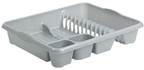 Plastic Large & Medium Dish Drainer Dishes,Plates,Cups,Cutlery Holder Rack Draining Board Drying Tray Racks (Silver l Grey, Large Dish Drainer)