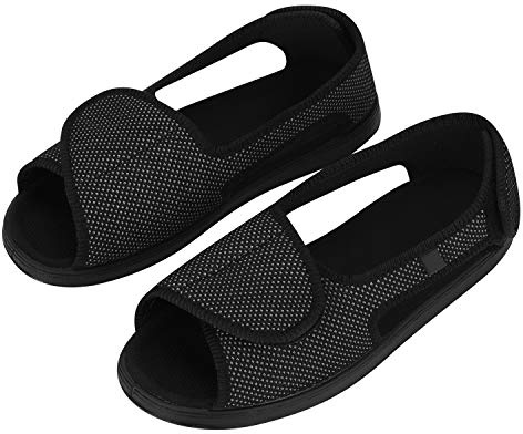 Women’s Open Toe Diabetic Sandals Adjustable Closure Swollen Slippers Extra Wide Orthopedic Footwear Anti-skid Elderly Walking Shoes Breathable House Shoes for Swollen Arthritic Feet Hallux Valgus