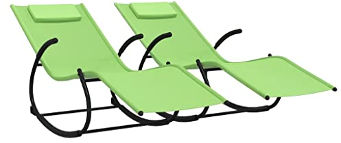 vidaXL 2X Schaukelliege Schaukelstuhl Sonnenliege Gartenliege Liegestuhl Relaxliege Swing Liege Camping Relaxstuhl Grün Stahl Textilene