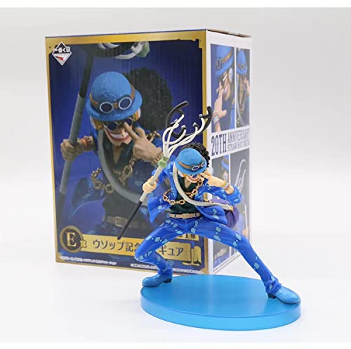 REOZIGN One Piece Figures, Luffy Zoro Nami Sanji Tony Chopper Usopp Franky Brook Figurines Statue 20th Birthday One Piece Anime Blue Color PVC Action Figure Model (Usopp Sogeking)