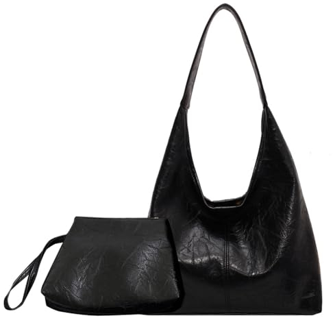 Fiorky Damen-Umhängetasche aus Leder, modisch, weiche Unterarmtasche, lässige Hobo-Tasche und Clutch, 2-teiliges Set aus Umhängetasche und Handtasche, Pendlertasche