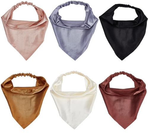 GORGECRAFT 6 Styles Elastic Hair Scarf Boho Headbands Triangle Bandana Solid Color Head Kerchief Scarves Non Slip Turban for Teen Girls Women Hair Accessories Gray Dark Khaki Light Coffee Black Pink