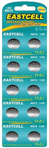 EASTCELL Knopfzellen AG13 LR44 1,5 V 145 mAh – 10 Stück Blisterpack – ersetzt LR44 / A76 / 357A / L1154 – langlebige Alkaline Batterie