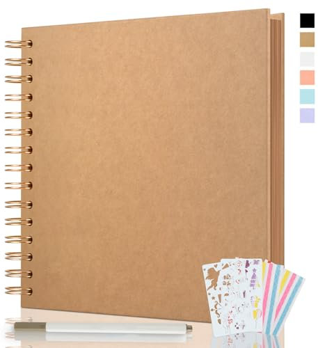 JAECU Scrapbook Photo Album 8x8 Inch, DIY Hardcover Scrap Book 40 Pages Thick Kraft Paper Memory Book for Family, Birthday Anniversary Wedding Gifts (Brown)